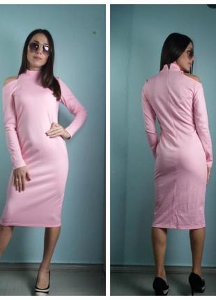 Сукня міді з відкритим плечем і горловиною-стійкою 40622