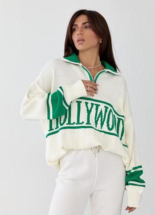 💙кофта з відкладним коміром та написом hollywood💛