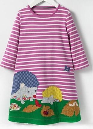 Платье с аппликацией "ёжики" с длинным рукавом, р. 120-140 см