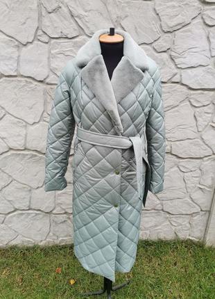 Пальто женское стеганое теплое, миди, зимнее, осеннее, весеннее, утепленное, оливковое, бренд