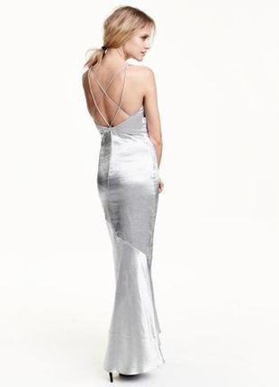 Платье h&m макси в бельевом стиле на бретелях  серебристое3 фото