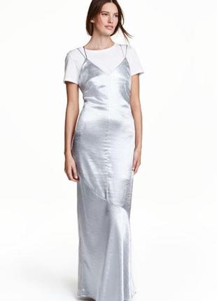 Платье h&m макси в бельевом стиле на бретелях  серебристое4 фото