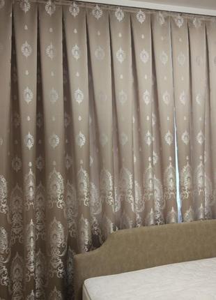 Штора версаль, цвета: серый, бежевый (пудра). ширина 2.85 м, висота до 3 м
