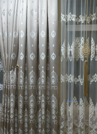 Штора версаль, цвета: серый, бежевый (пудра). ширина 2.85 м, висота до 3 м