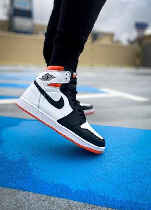 Женские высокие кожаные кроссовки nike air jordan 1 retro high og "electro orange"#найк4 фото