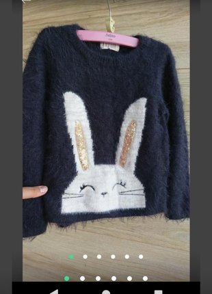 Свитер травка h&m 4-6лет пушистый свитерок с зайкой