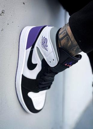 Мужские высокие кожаные кроссовки nike air jordan 1 retro mid purple #найк9 фото