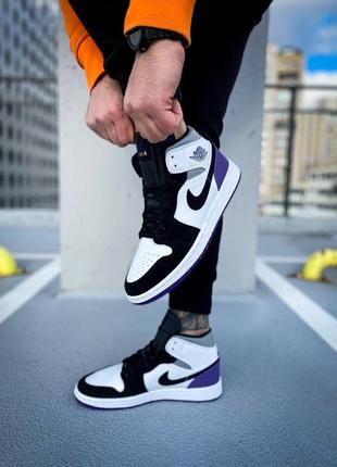 Мужские высокие кожаные кроссовки nike air jordan 1 retro mid purple #найк7 фото