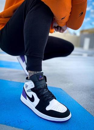 Мужские высокие кожаные кроссовки nike air jordan 1 retro mid purple #найк2 фото