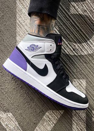 Мужские высокие кожаные кроссовки nike air jordan 1 retro mid purple #найк6 фото