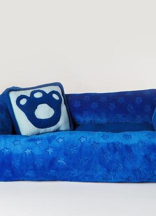 Лежак для больших домашних животных синий из микрофибры. место для больших собак весом 6-25 кг5 фото