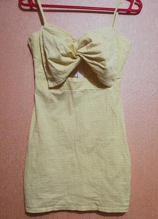 Плаття літо бант стильна сукня жіноча сарафан жовта міні у клітинку saint genies з бантом сексі відкриті груди