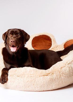 Лежак для больших домашних животных кремовый из микрофибры. место для больших собак весом 6-25 кг "дай лапу"5 фото