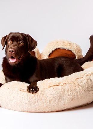 Лежак для больших домашних животных кремовый из микрофибры. место для больших собак весом 6-25 кг "дай лапу"4 фото