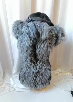 Жилетка безрукавка натуральная кожа натуральный мех лиса чернобурка пушистый жилетка...