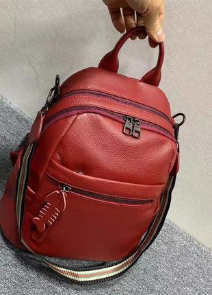 Женский кожаный красный рюкзак5 фото