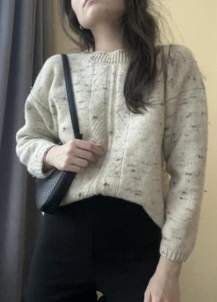 Тёплый шерстяной свитер молочный6 фото