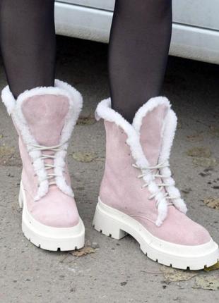 Зимние женские ботинки замшевые на толстой подошве внутри шерсть4 фото