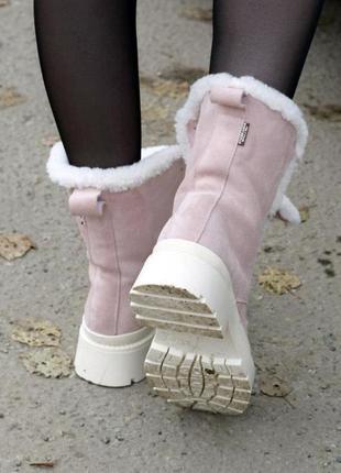 Зимние женские ботинки замшевые на толстой подошве внутри шерсть5 фото