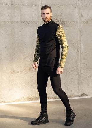 Чорний комплект термобілизни із вставками у стилі мілітарі