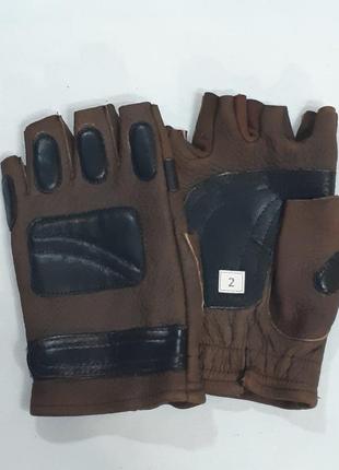 14.031.001-00 митенки байкерские кожаные коричневые с чёрными накладками