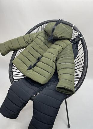 Зимовий костюм курточка та штани на флісі. курчиока діно з ріжками на капюшоні8 фото