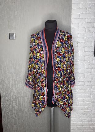 Тонкий яскравий кардиган накидка у квітковий принт великого розміру f&f , 50р