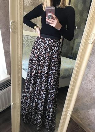 Плиссированная юбка в леопардовый принт
