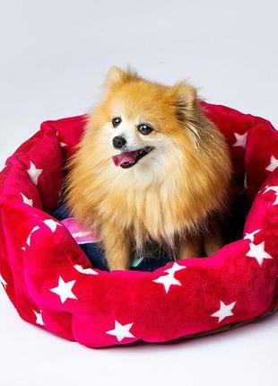 Лежак для домашних животных красный со звездами из микрофибры. место для кошек и собак весом 1-7кг3 фото