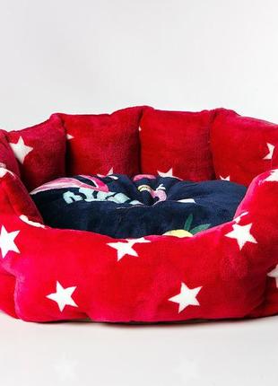 Лежак для домашних животных красный со звездами из микрофибры. место для кошек и собак весом 1-7кг4 фото