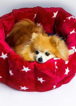 Лежак для домашних животных красный со звездами из микрофибры. место для кошек и собак весом 1-7кг6 фото