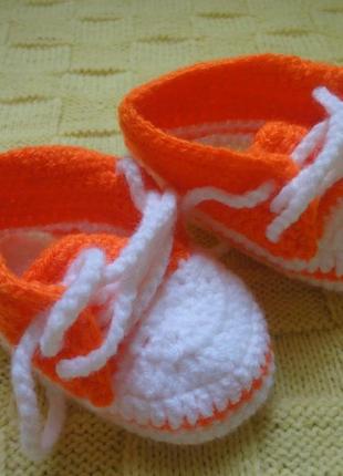 Красиві помаранчеві в'язані пінетки кеди кросівки3 фото