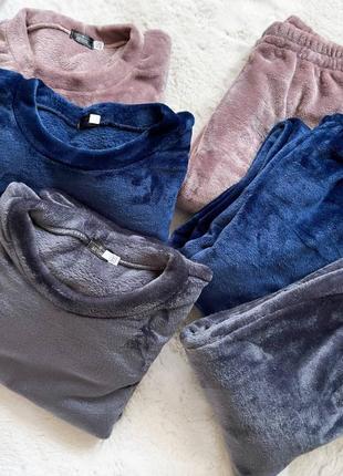 Жіноча піжама махрова тепла м'яка синя рожева сіра зимова якісна9 фото
