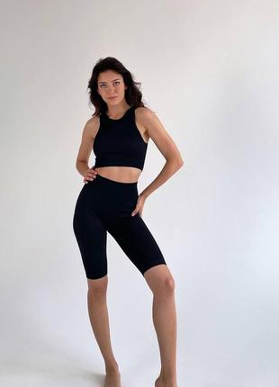 Чёрные велосипедки рубчик4 фото