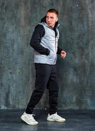 Мужской зимний спортивный костюм с жилеткой, спортивный комплект на парня теплый осень зима7 фото