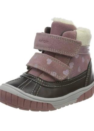 Детские зимние кожаные ботинки  geox 206233-410-m7 22, 26 шкіряні ботінки черевики дитячі