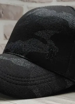 Чоловіча тепла зимова чорна бейсболка кепка на утепленій підкладці 60-го розміру