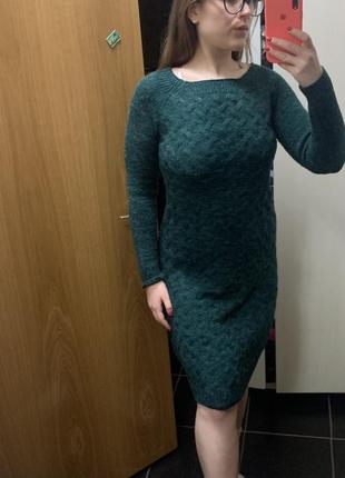 Вязаное платье ,зелёное платье миди,платье шерстяное6 фото