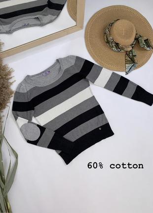 Джемпер светр в полоску чорний сірий білий