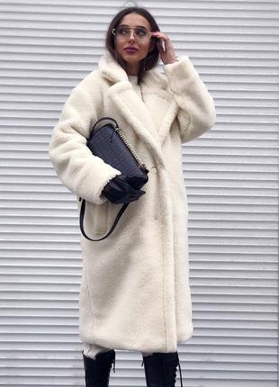 Шуба тедди на овчине длинная, до -25