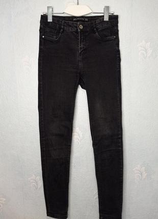 Джинсы zara skinny высокая посадка чёрный деним базовые р.36