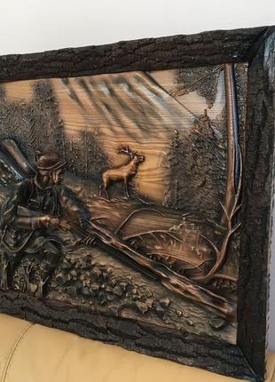Картина з дерева,панно полювання на оленя