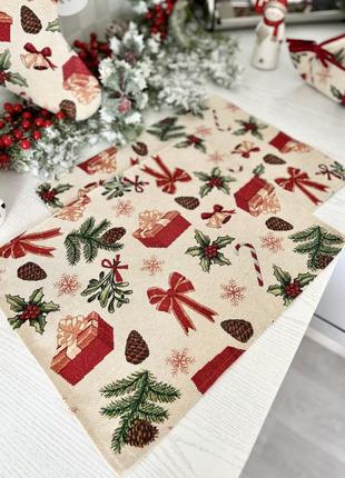 Серветка-підкладка новорічна під тарілку, гобеленова limaso5 фото