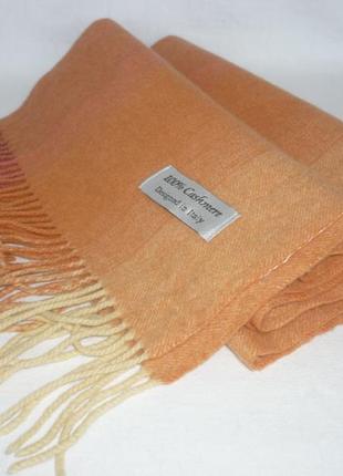 100% cashmere italy яскравий кашеміровий шарф з градієнтом помаранчового кольору унісекс