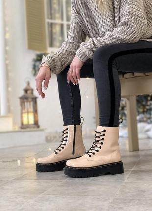 Черевики жіночі доктор мартінс жадон осінь-весна, dr.martens jadon patent beige, ботинки женские мартинс жадон