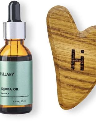 Шкребок гуаша для обличчя дерев‘яний + органічна олія