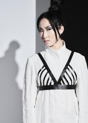 Топ  портупея из натуральной кожи , бра , бюстье корсет кожаный ручной работы