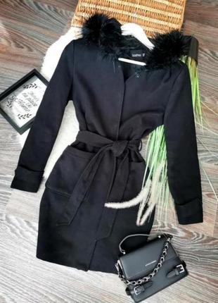 Розпродаж ‼️чорне пальто з капюшоном