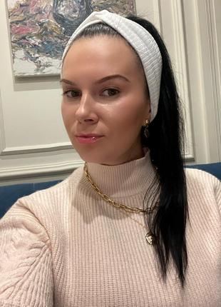 Пов‘язка трикотажна в рубчик з флісовою підкладкою біла