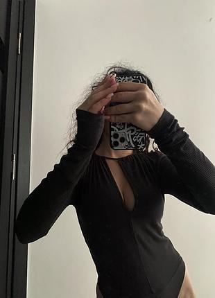 Боді в рубчик графітного кольору від topshop